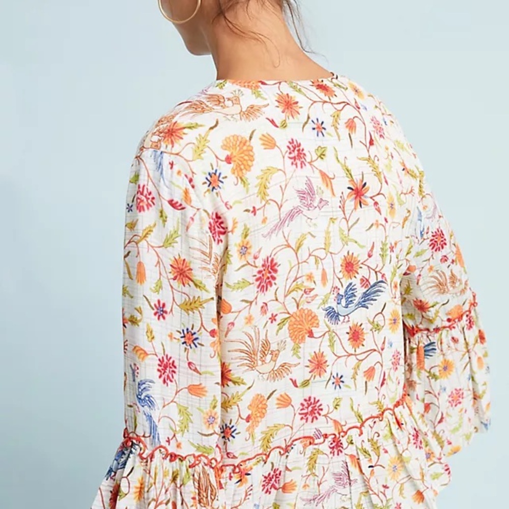 Anthropologie - Blank London Floral Ruffle Sleeve Cropped Jacket - White/Pastel